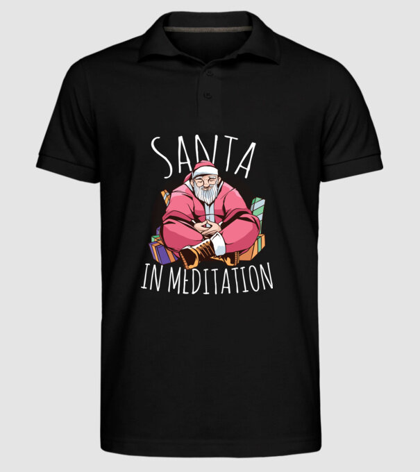 Tricou de Crăciun Moș Crăciun meditație model negru pe tricou