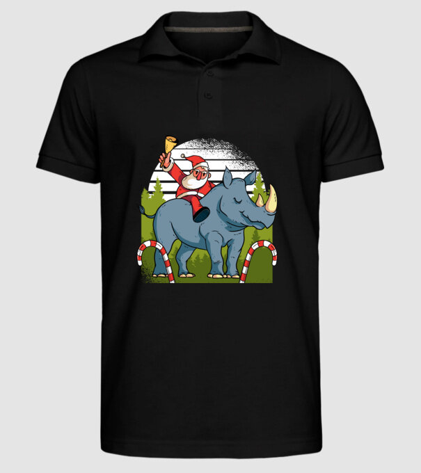 Moș Crăciun pe Rinocer model negru pe tricou