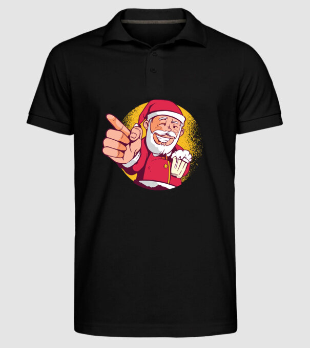Moș Crăciun cu bere tricou model negru pe tricou