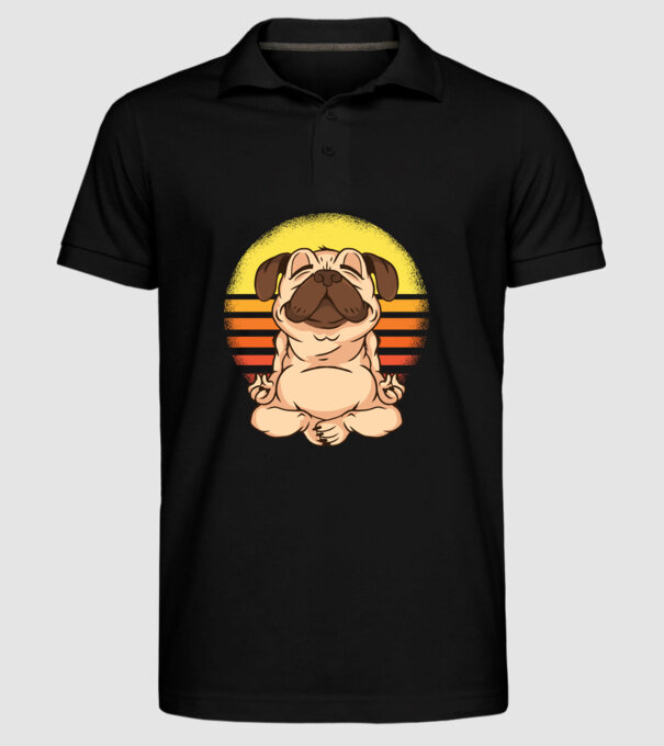 Mops Yoga tricou model negru pe tricou