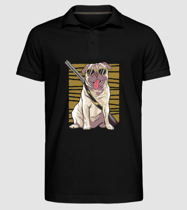 Mops cu pușcă tricou amuzant cu câine model negru pe tricou