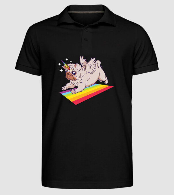 Mops unicorn model negru pe tricou