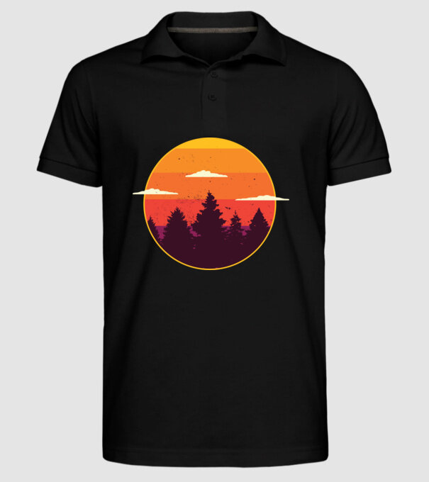 Apus de soare în pădure model negru pe tricou