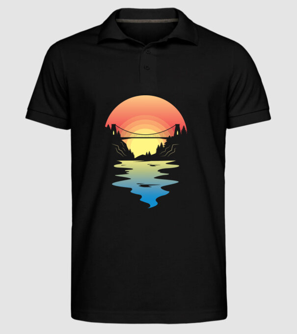 Peisaj apus de soare model negru pe tricou