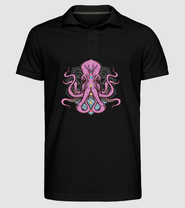 Yoga Octopus model negru pe tricou