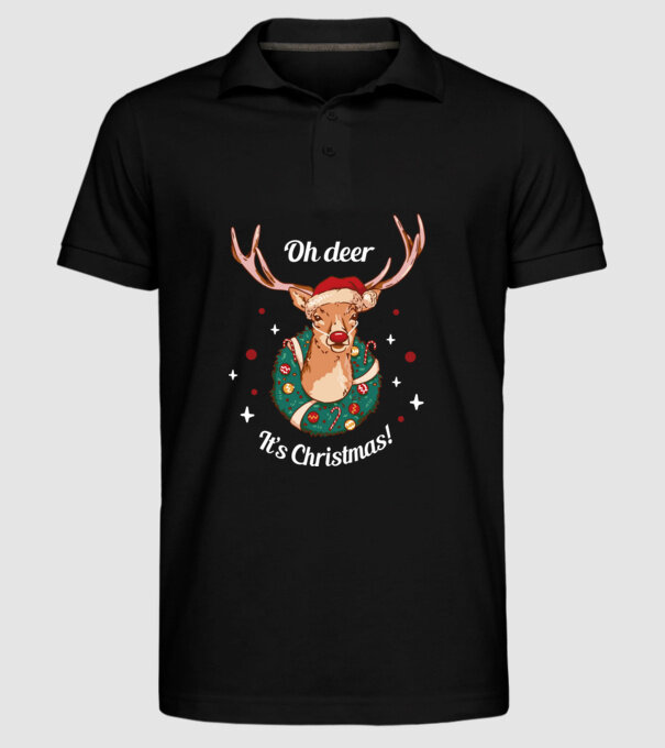 Oh deer, Christmas is here model negru pe tricou