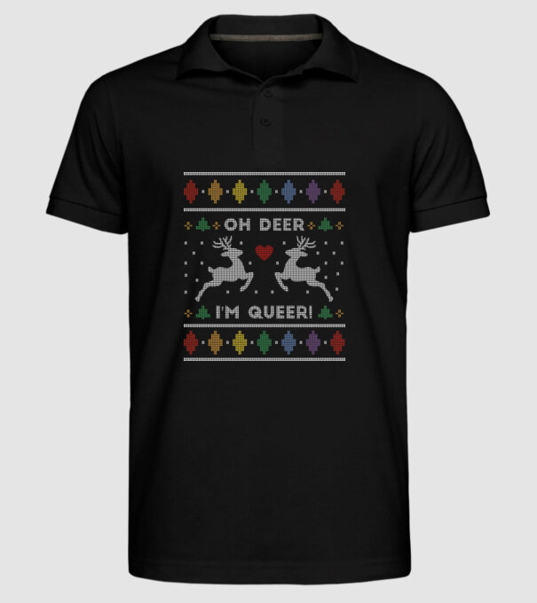 'Oh Deer, I''m Queer Ugly Sweater' model negru pe tricou