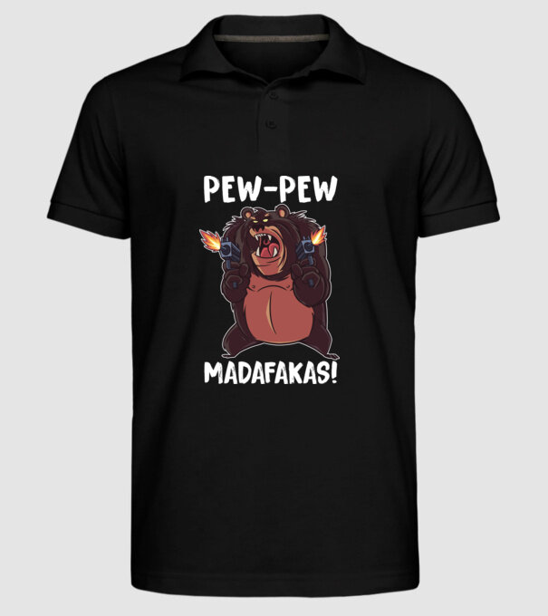 Pew Pew Pew Madafakas Urs model negru pe tricou