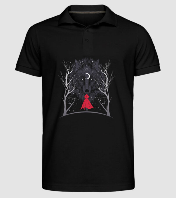 Scufița Roșie și Lupul noaptea tricou model negru pe tricou