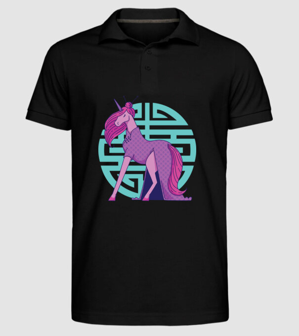 Qipao unicorn model negru pe tricou