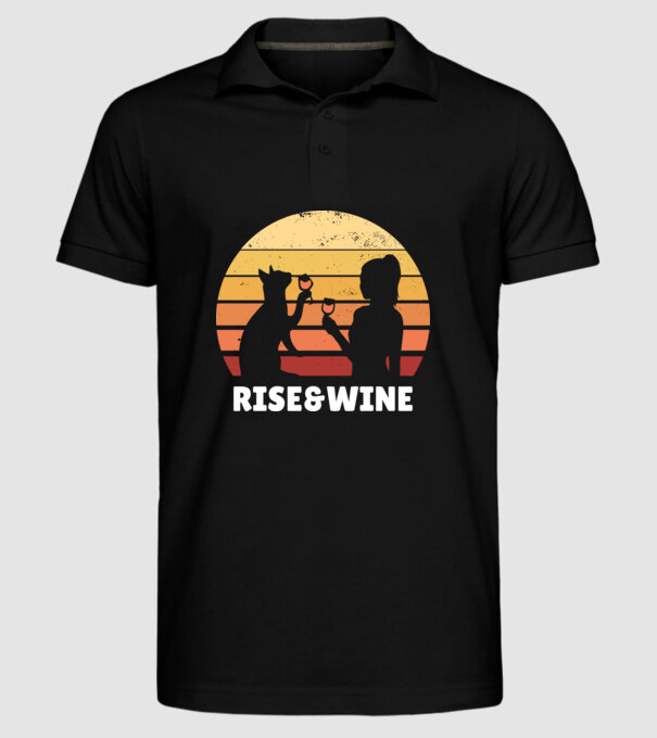 Fată Retro cu pisică și vin model negru pe tricou