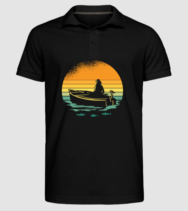 Retro cu Barcă model negru pe tricou
