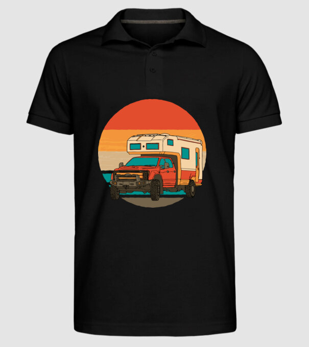 Campervan Retro model negru pe tricou