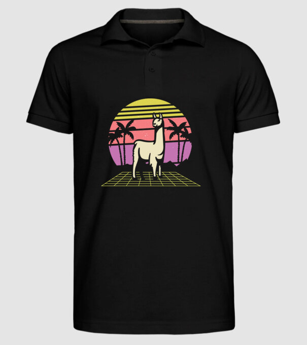 Lama Retro model negru pe tricou