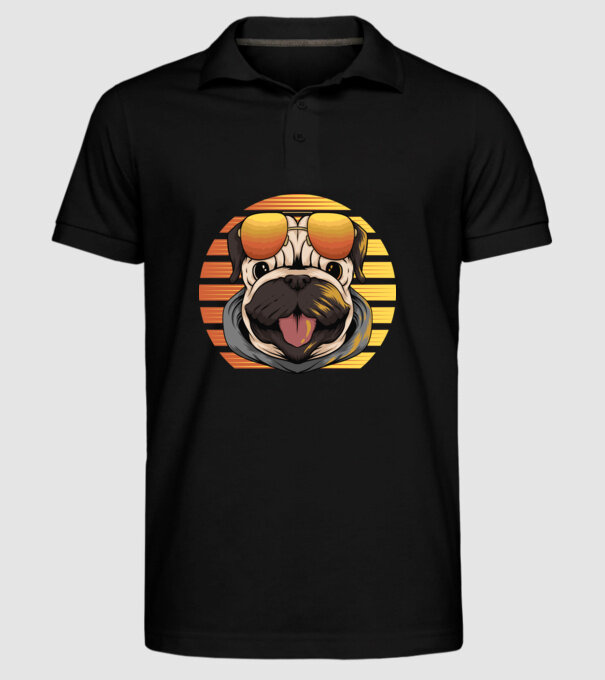Retro mops model negru pe tricou