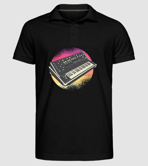 Sintetizator retro model negru pe tricou