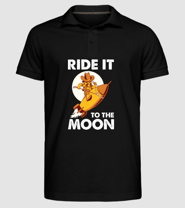 Ride it to the moon Bitcoin model negru pe tricou