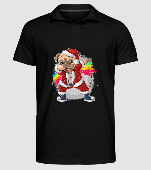 Santa Mops Moș Crăciun model negru pe tricou