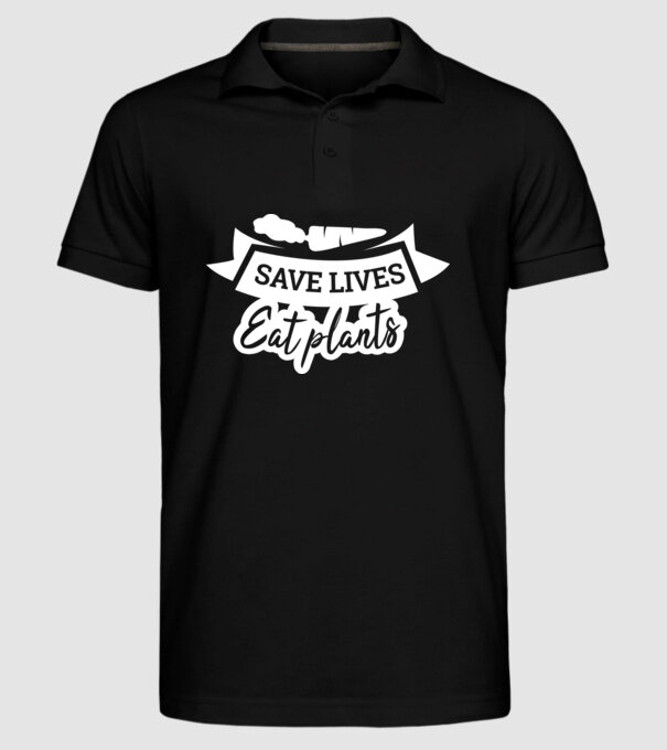 Save lives eat plants model negru pe tricou