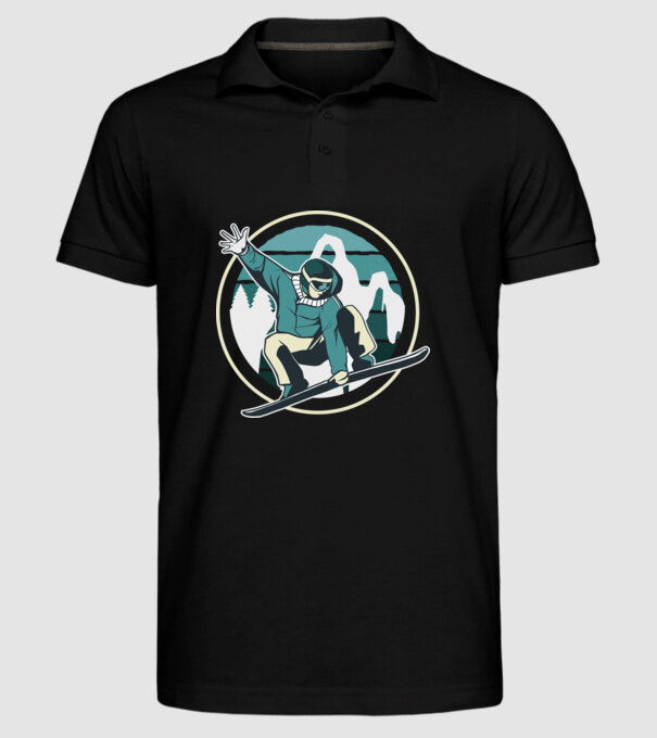 Săritură Snowboard model negru pe tricou