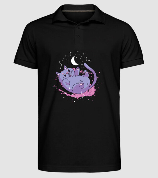 Space Cat - pisică drăguță în spațiu model negru pe tricou