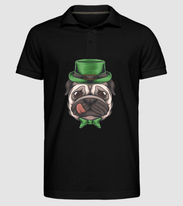 Mops Sfântul Patrick model negru pe tricou