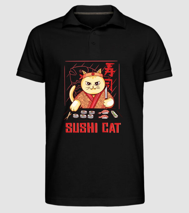 Pisică Sushi model negru pe tricou