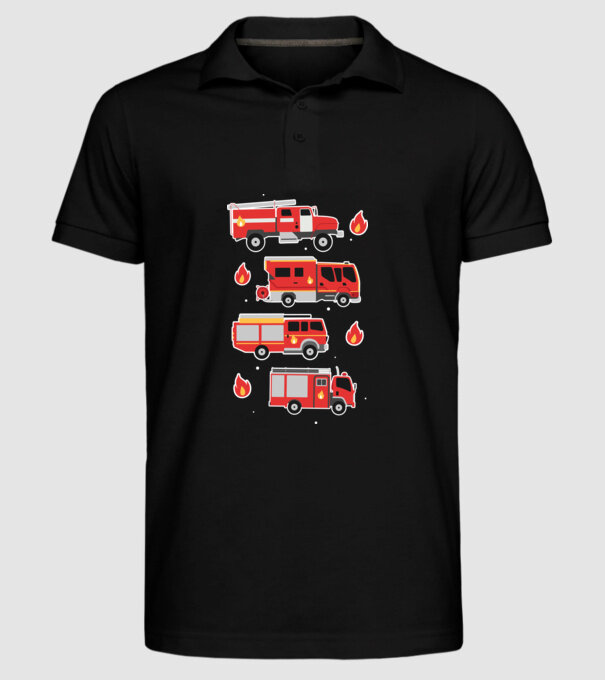 Mașini de pompieri model negru pe tricou