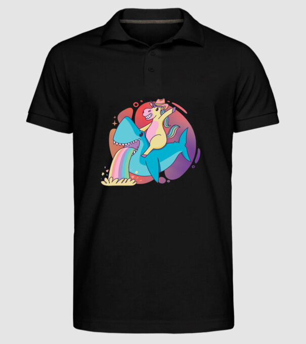 Unicorn pe rechin model negru pe tricou