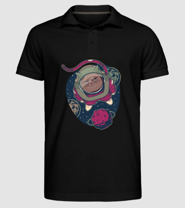 Pisică Astronaut model negru pe tricou