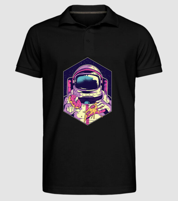 Astronaut Gogoașă și Pizza model negru pe tricou