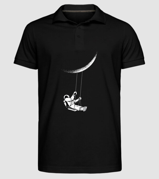 Astronaut care se dă în leagăn pe lună model negru pe tricou