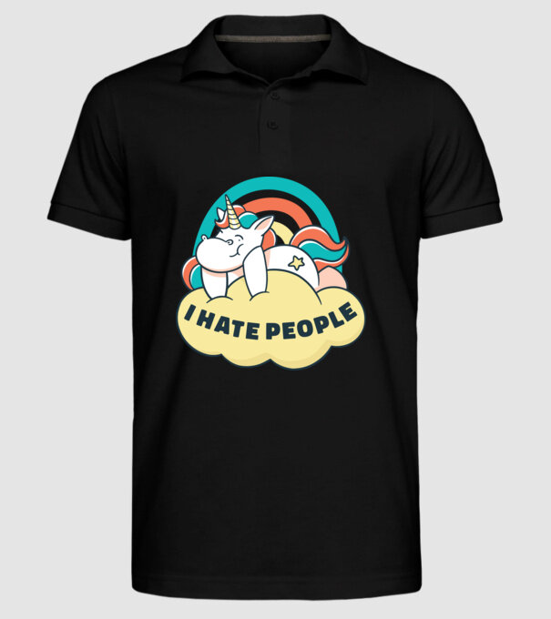 Urăsc oamenii Unicorn model negru pe tricou