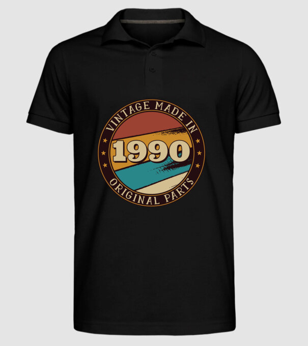 Vintage Made in 1990 Original Parts Retro Birthday model negru pe tricou