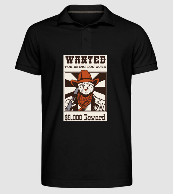 Wanted for being too cute Cowboy cu pisică model negru pe tricou