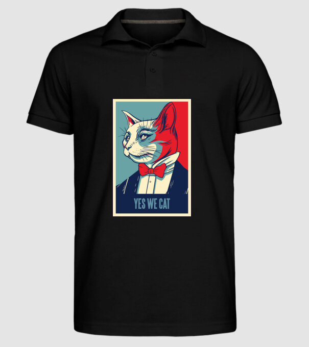 Yes We Cat poster cu pisică model negru pe tricou