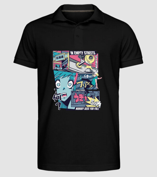 Anime Vaporwave Benzi desenate Skateboard model negru pe tricou