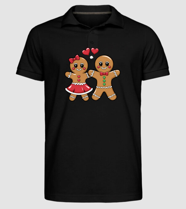 cuplu de turtă dulce în dragoste model negru pe tricou