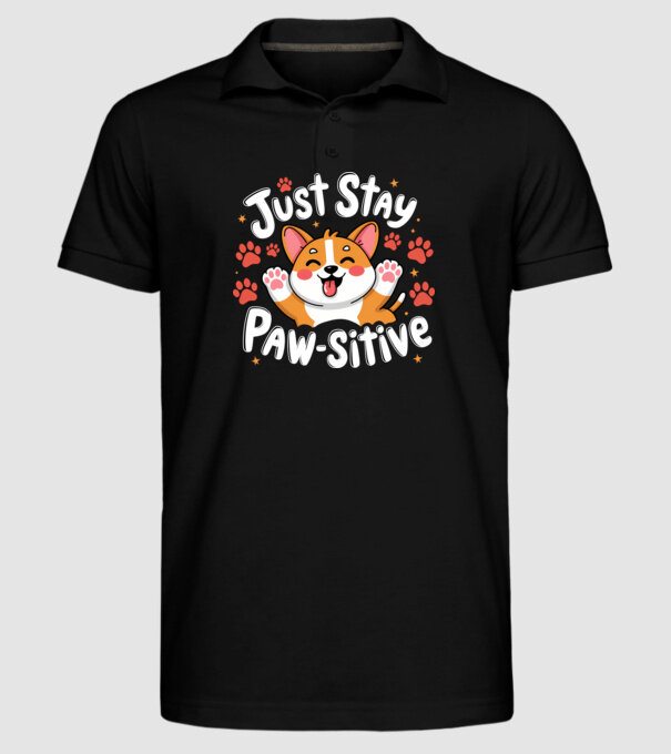Just Stay Paw-sitive Negru model negru pe tricou