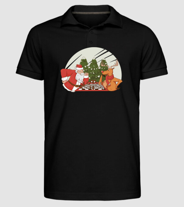 Meci de șah cu Moș Crăciun model negru pe tricou