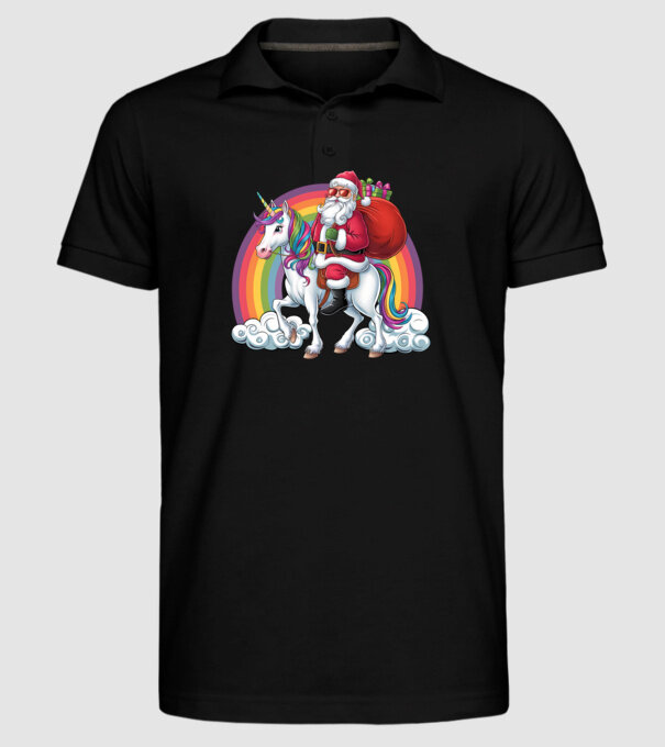 Moș Crăciun cool pe un unicorn 2 model negru pe tricou
