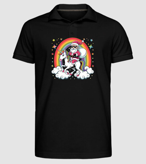 Moș Crăciun cool pe un unicorn model negru pe tricou