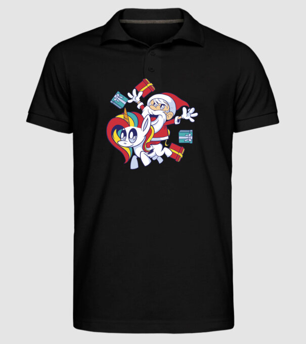 Moș Crăciun pe un unicorn model negru pe tricou