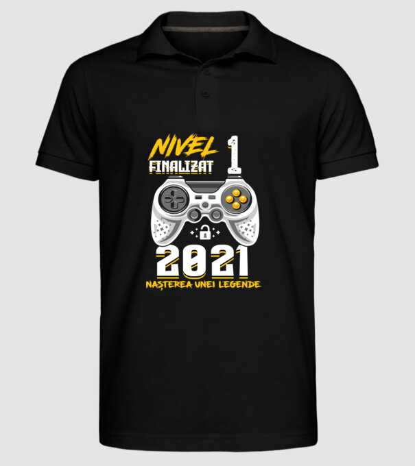 Nivel 1 finalizat. 2021 nașterea unei legende model negru pe tricou