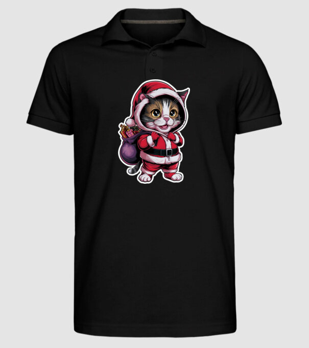 Santa Cat model negru pe tricou