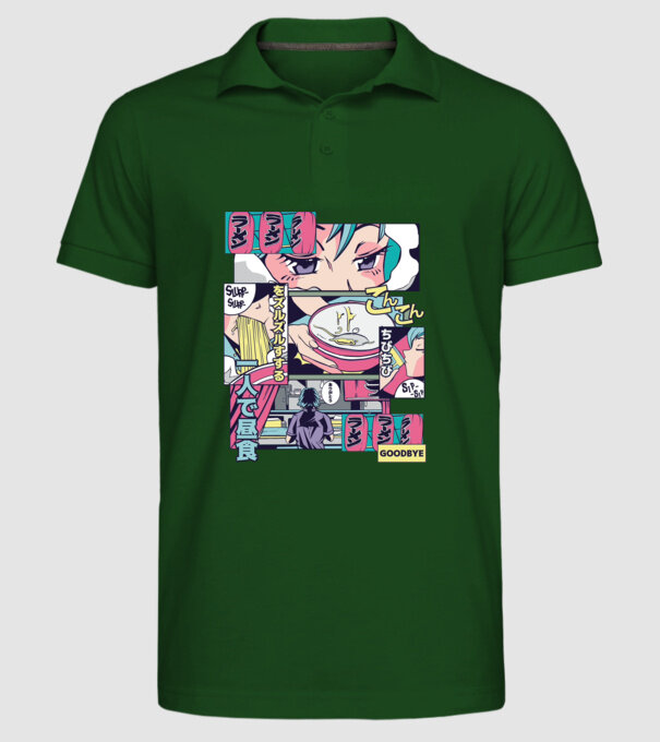 Anime Vaporwave Ramen model verde închis pe tricou