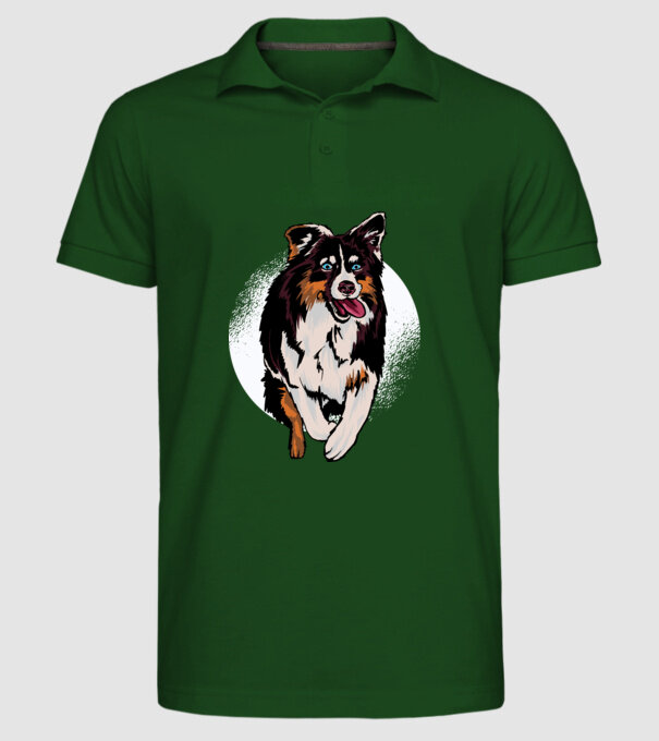 Câine ciobănesc Australian model verde închis pe tricou