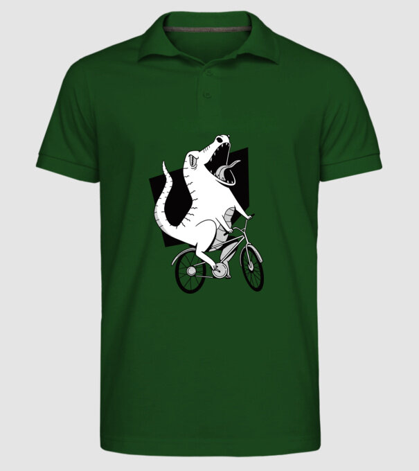 Dinozaur cu bicicletă model verde închis pe tricou