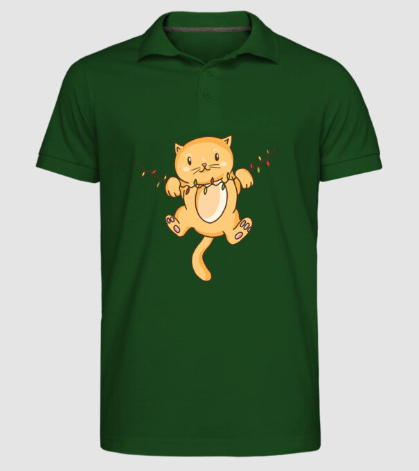 Pisică drăguță Crăciun model verde închis pe tricou