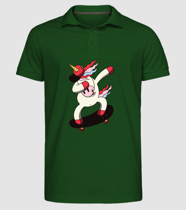 Skateboarder Unicorn DAB model verde închis pe tricou
